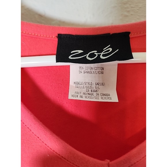 Zoe Women Shirt Top V Neck Short Sleeve Coral Pink Size Lg - Picture 3 of 7